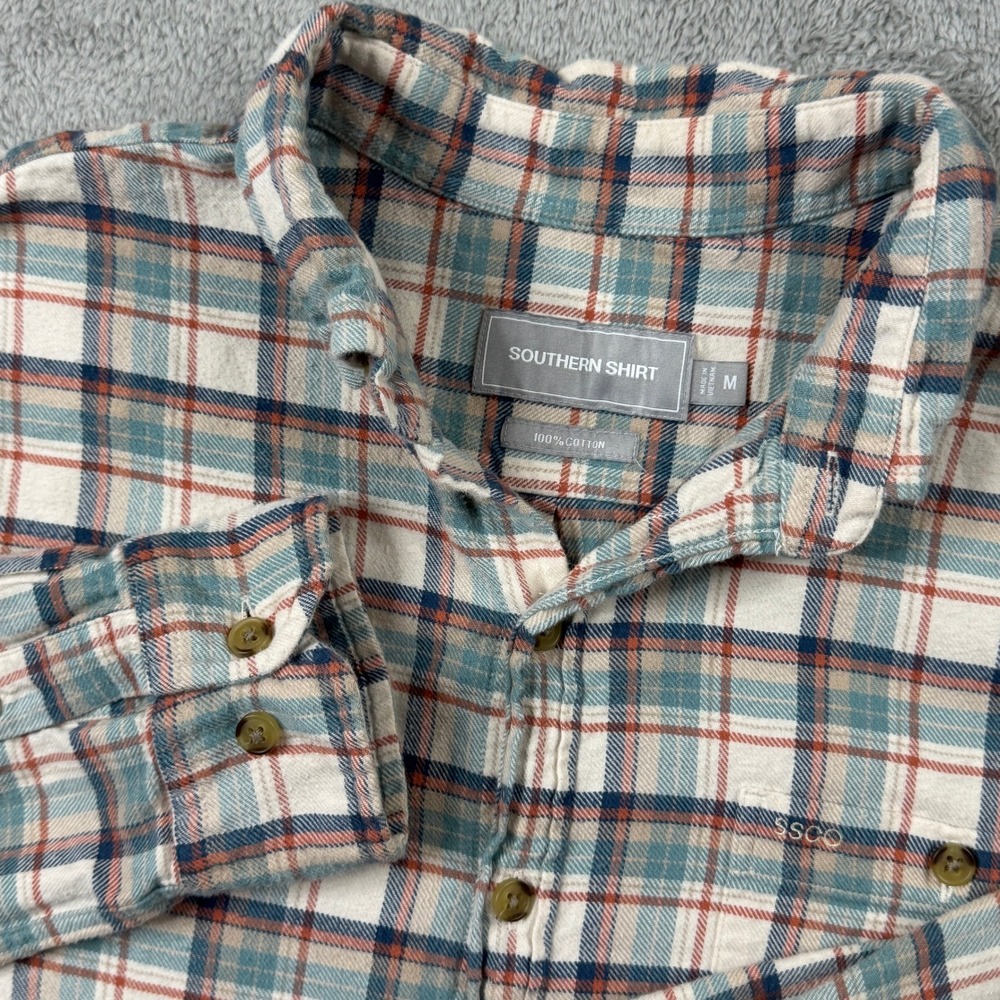 Southern Shirt Flannel Button Down‎ Mens Medium Blue Plaid Cotton Excellent SSCO